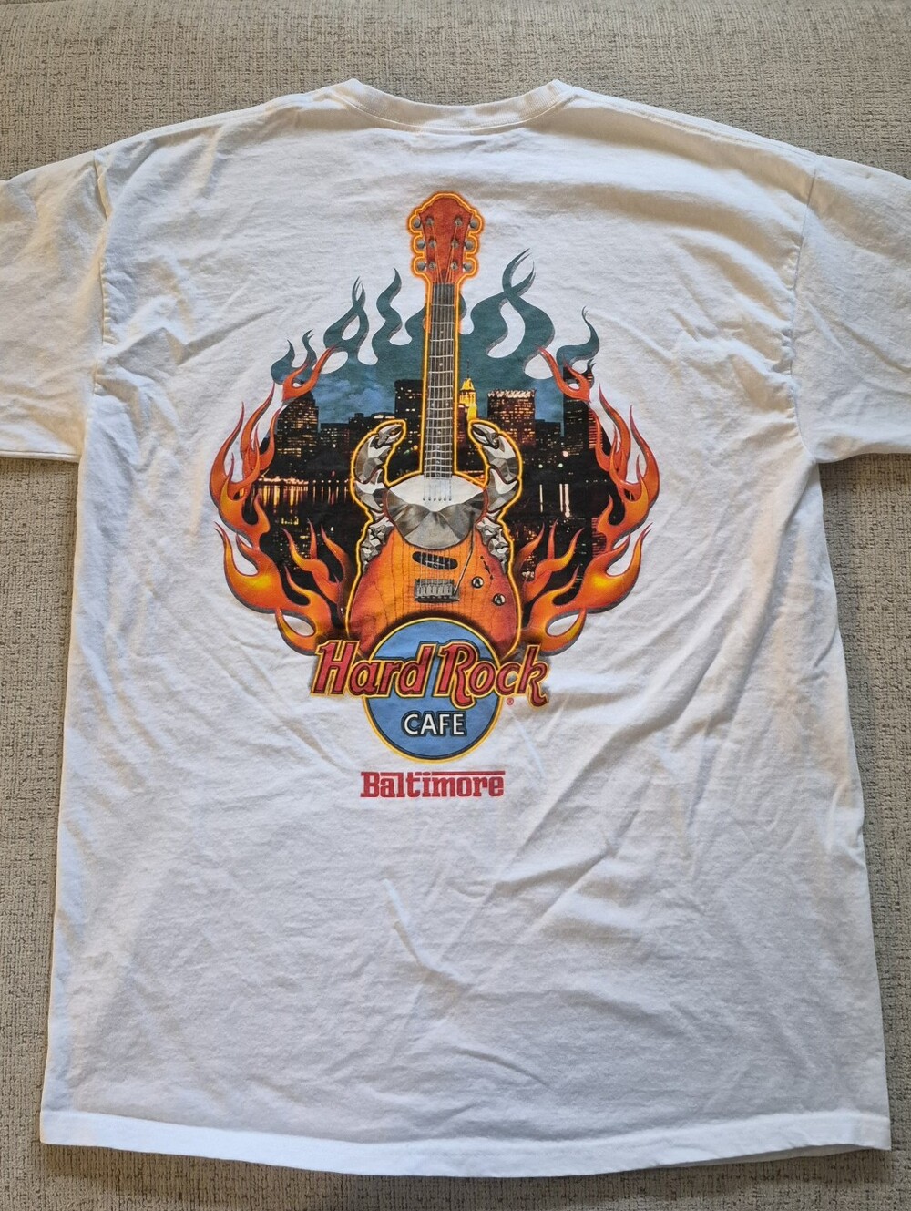Vintage Hard Rock Cafe Baltimore Flame Guitar Graphic T-Shirt